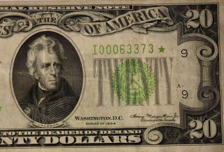 (starnote) 1934 $20 Federal Reserve Note - Lime Green Seal - Low Serial -