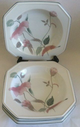 Mikasa Continental Rimmed Soup Bowls F3003 Silk Flowers Pristine Conditions