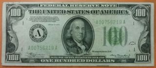 1934 $100 Bill Boston Light Green Seal Federal Reserve Note Jame Bond 007 Prefix