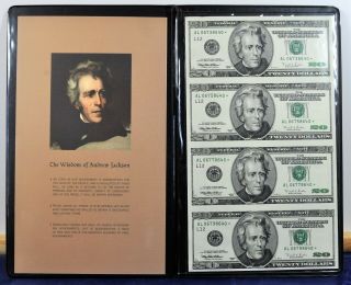 1996 $20 - Star Note Bills,  Qty.  4 - Uncut Currency Sheet - Gem Uncirculated.  B