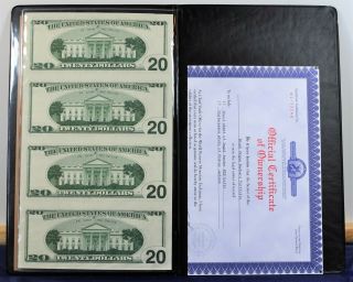 1996 $20 - Star Note Bills,  Qty.  4 - Uncut Currency Sheet - Gem Uncirculated.  b 2