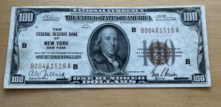 1929 $100 Bill National Currency Federal Reserve Bank Of York