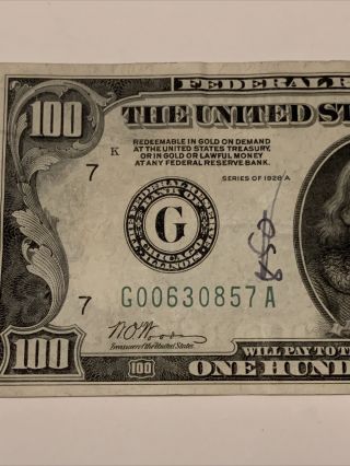1928 A $100 Redeemable In Gold Federal Reserve Green Seal Chicago US Banknote 3