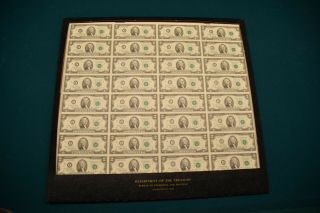 1976 Uncut Uncirculated Full Sheet 32 $2 Two Dollar Bills Bicentennial
