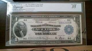 1918 1 Dollar Federal Reserve Note York
