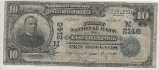 1902 $10 The First Nb Of East Liverpool,  Ohio Ch 2146