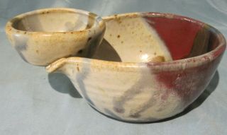 Studio Stoneware Pottery Chip and Dip Bowl Drip Glaze Signed by Artist 2