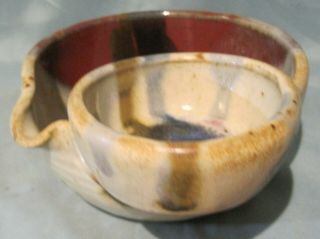 Studio Stoneware Pottery Chip and Dip Bowl Drip Glaze Signed by Artist 3