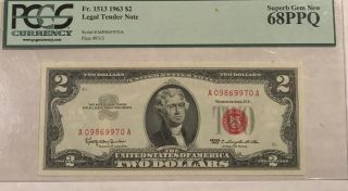 $2 1963 Fr.  1513 United States Legal Tender Note - Pcgs Sup.  Gem 68 Ppq