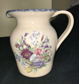 Home And Garden Party Beverage Water Drink Pitcher Floral 2003 Stoneware Pottery