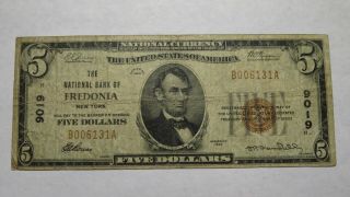 $5 1929 Fredonia York Ny National Currency Bank Note Bill Ch.  9019 Fine