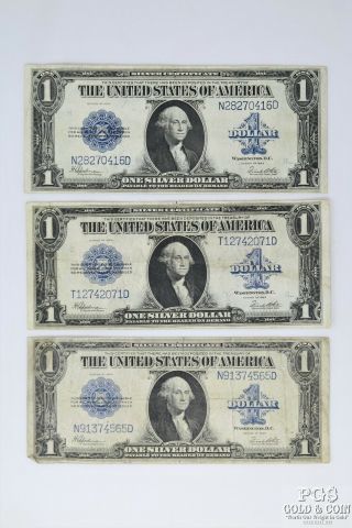 3 1923 $1 Silver Certificate Us Currency Notes 21020