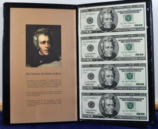 1996 $20 - Star Note Bills,  Qty.  4 - Uncut Currency Sheet - Uncirculated.  A