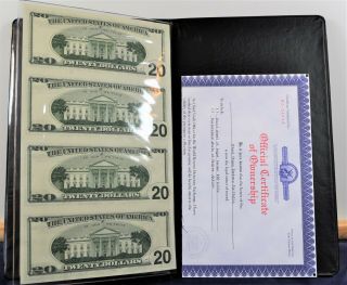 1996 $20 - Star Note Bills,  Qty.  4 - Uncut Currency Sheet - Uncirculated.  a 2