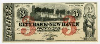 1865 $3 The City Bank Of Haven,  Connecticut Note Au