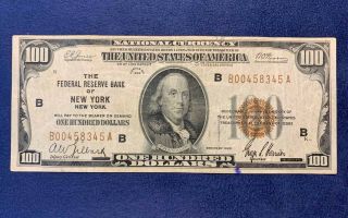 1929 $100 Federal Reserve Bank Of York National Currency Note - Us