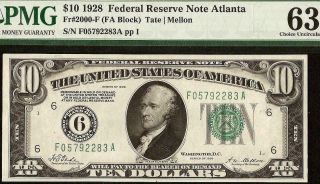 Unc 1928 $10 Dollar Bill Numerical 6 Federal Reserve Gold On Demand Note Pmg 63