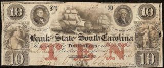 Large 1861 $10 Dollar South Carolina Bank Note Currency Paper Money Civil War