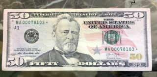 $50 Dollar Bill “star Note” & “ Low Serial Number” Series 2003.