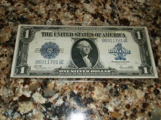 1923 Woods White $1 Blue Large Size Horse Blanket Note Currency Usa Silver Cert