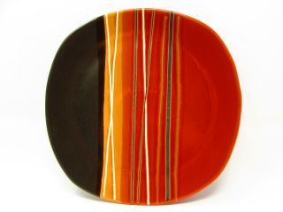 Bazaar Red By Home Trends Square Dinner Plate Red Black Tan Stripes L317