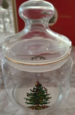 Spode Christmas Tree: Glass Treat Candy Jar With Lid