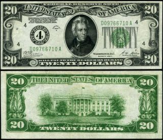 Fr.  2051 D $20 1928 - A Federal Reserve Note Cleveland D - A Block Au