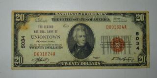 1929 - $20.  00 - National Currency,  The Second National Bank Of Uniontown,  Pa