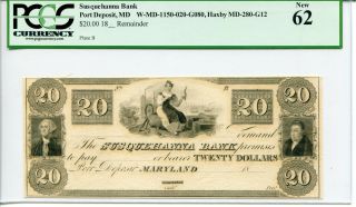 $20 Susquehanna Bank Port Deposit Md Obselete Pcgs 62 W - Md - 1150 - 020 - G080
