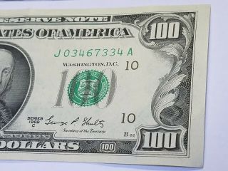 F - 2166 - J 1969 - C $100 Crisp One Hundred Dollar Bill Kansas City Federal Res 3