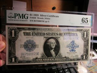 Unreal Gem 1923 $1 Silver Certificate Pmg 65 Gem Unc & Epq Fr 238 Outstanding