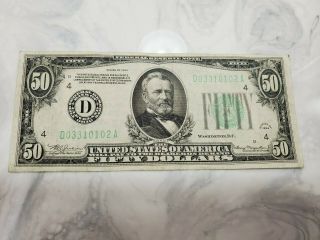 1934 $50.  00 Fifty Dollar Federal Reserve Note Vgc Crisp Close To Unc