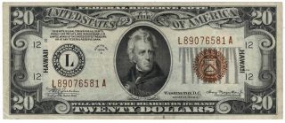 Series 1934 - A $20 Dollars Federal Reserve Note Hawaii Overprint Emergency Issue