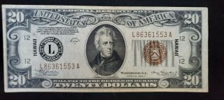 1934 A $20 Dollars Federal Reserve Note Hawaii Brown Seal $$$