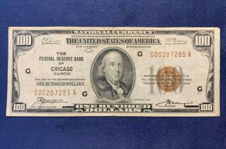 1929 $100 Federal Reserve Bank Of Chicago National Currency Note - Us