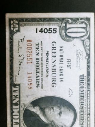 1929 $10 First National Bank of Greensburg Pa Pennsylvania type 2 Banknote 2
