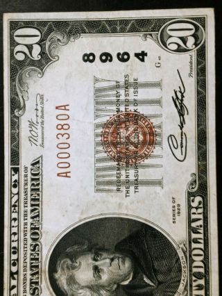 1929 $20 Merchants National Bank of Pottsville Pa Pennsylvania type 1 Banknote 3