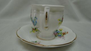 Vintage Crown Staffordshire Footed Tea Cup & Saucer MULTI GARDEN BOUQUET - 2