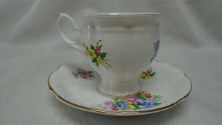 Vintage Crown Staffordshire Footed Tea Cup & Saucer MULTI GARDEN BOUQUET - 3