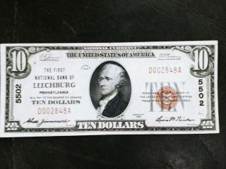 1929 $10 First National Bank Of Leechburg Pa Pennsylvania Type 1 Banknote
