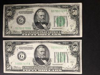 1934 A (2) Fifty Dollar Federal Reserve Notes - 2 $50 Bills
