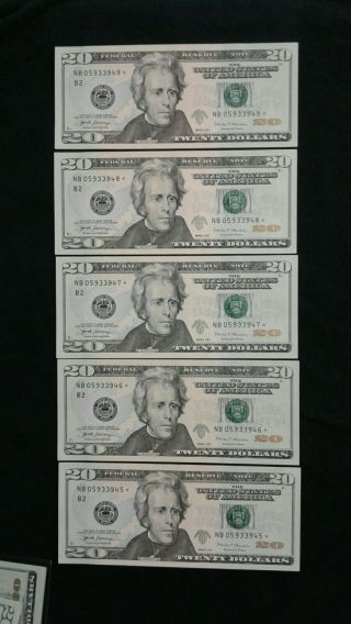 5 - 2017 $20 Frn Star Notes With Consecutive Serial Numbers