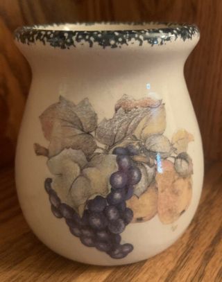 Retired Home & Garden Party Stoneware Fruit Small Candle Crock With Candle 2002