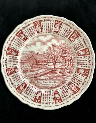 1975 Alfred Meakin Calendar Plate - Red - God Bless Our House Throughout Euc