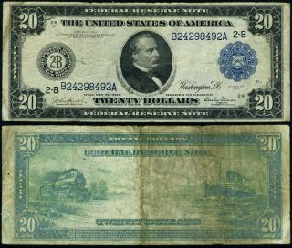 Fr.  969 $20 1914 Federal Reserve Note York Fine,  - Discoloration
