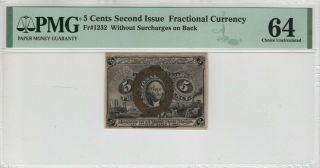 5 Cent Second Issue Fractional Currency Fr.  1232 W/o Surcharge Pmg Choice Unc 64