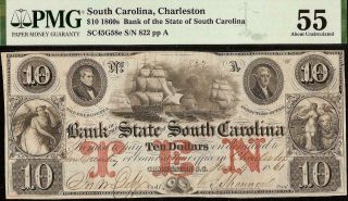 1861 $10 Dollar Bill South Carolina Bank Note Large Currency Paper Money Pmg 55