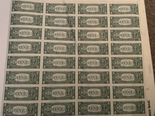 UNCUT SHEET OF 32 $1 ONE DOLLAR BILLS U.  S.  PAPER CURRENCY NOTES SERIES 1988 A 2