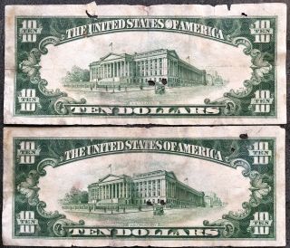 2x 10 Dollar 1934 A Silver Certificate NORTH AFRICA Yellow CONSECUTIVE 14428 2