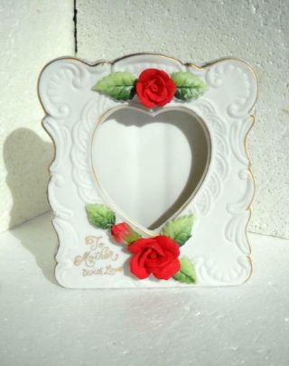 Vintage Norcrest " To Mother With Love " White Ceramic Frame Heart Red Roses Ma - 4h